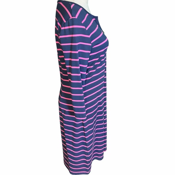 J. McLaughlin ‘Lynn’ Henley Dress in Navy Blue & Pink Stripe with Button Bust S - Picture 11 of 14